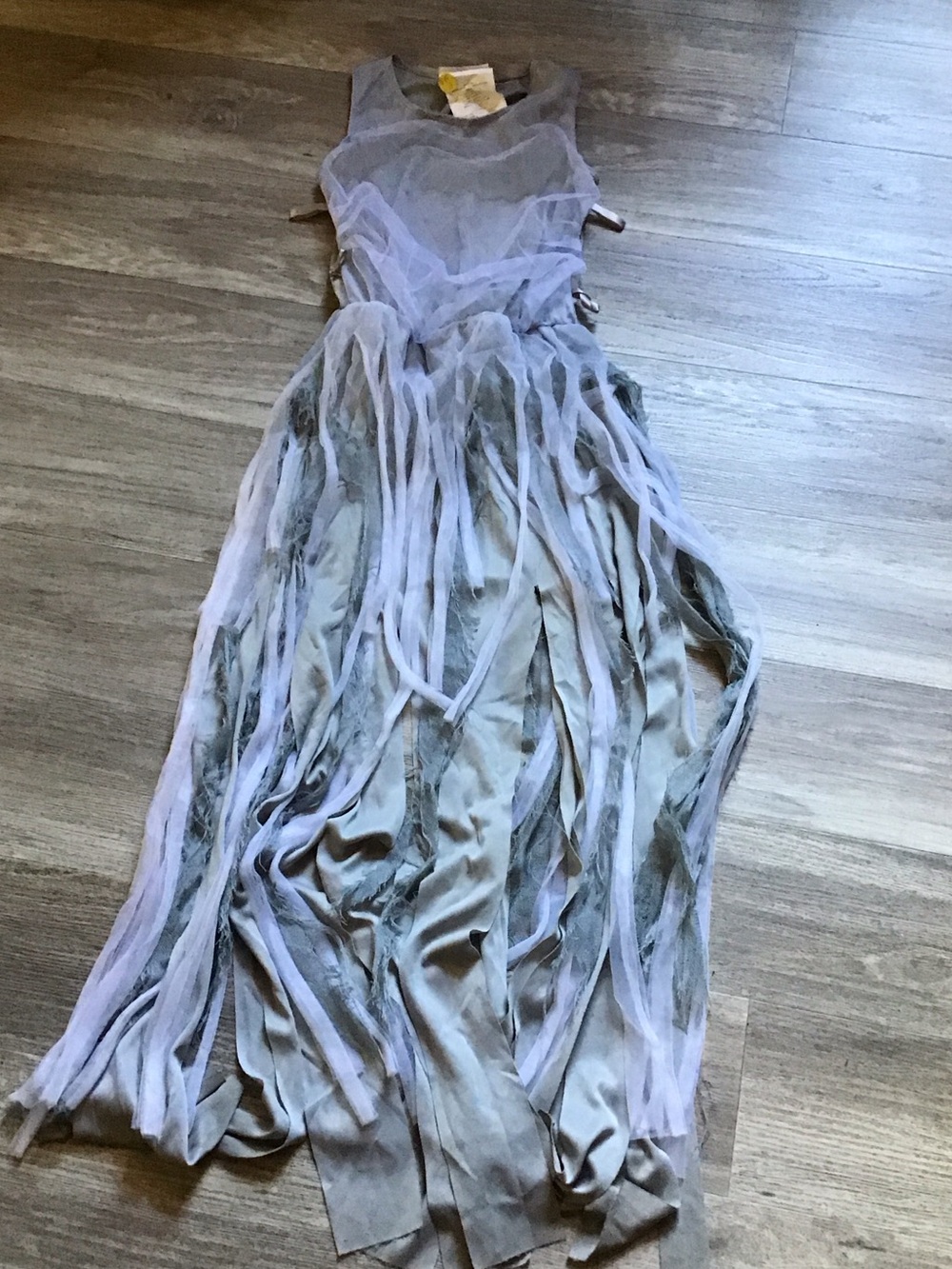 Girls Ghost Halloween costume, California Costumes  gray Tattered Maxi Dress.